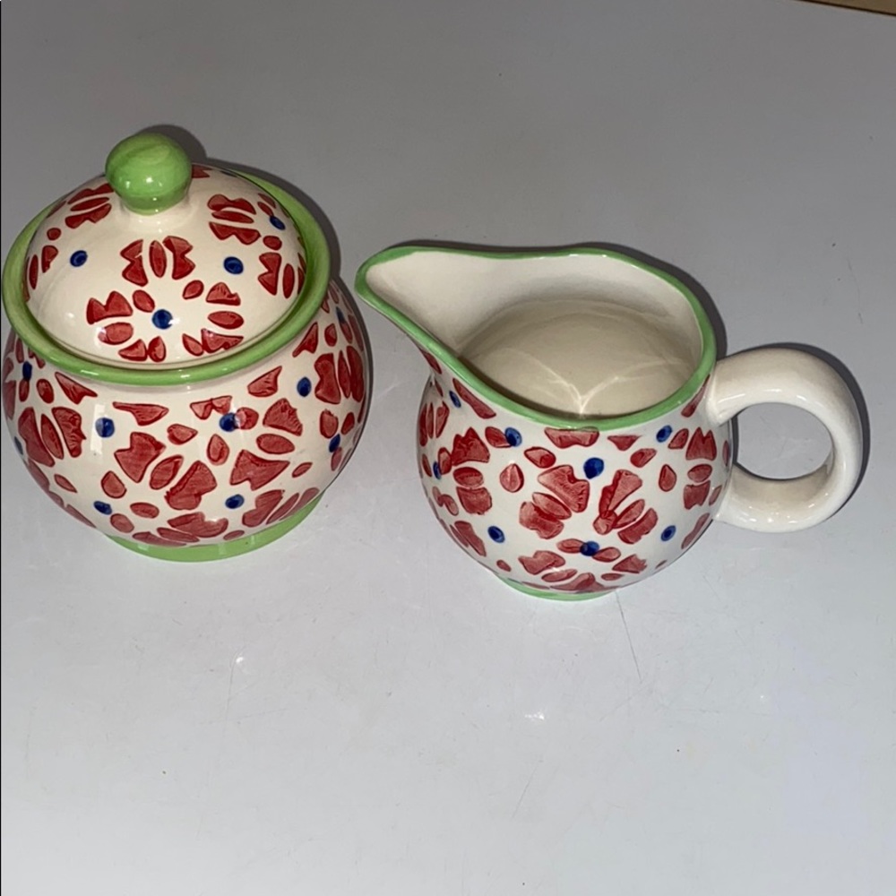 Cofffee creamer dispenser and Sugar bowl 2 pcs set. signature stoneware. New
